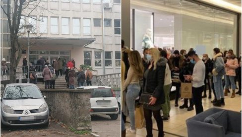 DVE SLIKE SRBIJE: Redovi ispred kovid ambulanti i redovi ispred butika - ili šta nije u redu sa nama? (FOTO)