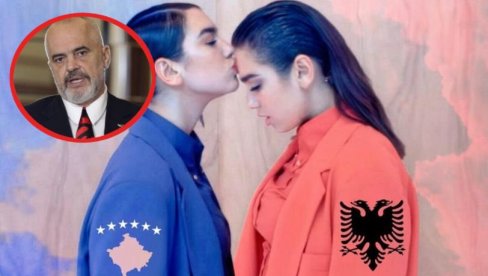 DUA LIPA NA FOTOGRAFIJI EDIJA RAME: Pevačica promoter lažne države ljubi sebe obučena u dve zastave - albansku i samoproglašenog Kosova