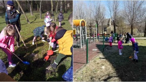 IMAMO SAMO JEDNU PLANETU ZEMLJU: Mališani u Žitištu sadili sadnice i uređivali prostor