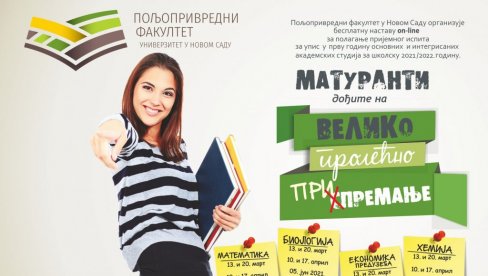 BESPLATNE PRIPREME: Poljoprivredni fakultet u Novom Sadu organizuje onlajn predavanja za buduće studente BESPLATNE PRIPREME: Poljoprivredni fakultet u Novom Sadu organizuje onlajn predavanja za buduće studente