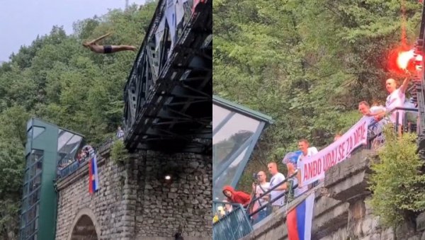НЕСТВАРНА СЦЕНА У УЖИЦУ: Младић скочио с моста и затражио руку своје девојке Анђе (ВИДЕО)