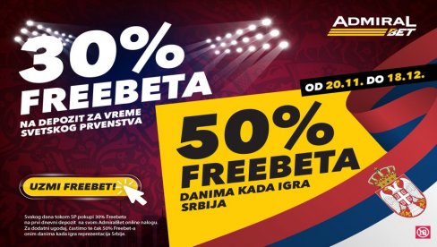 ADMIRALBET I DALJE NAGRAĐUJE – DNEVNO 30% FREEBET-A ADMIRALBET I DALJE NAGRAĐUJE – DNEVNO 30% FREEBET-A