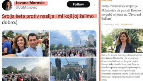 UZ OPOZICIJU NA PROTESTU I ŽENA KOJA SE JEŽI NA SVE ŠTO JE SRPSKO! Sa Dobricom Veselinovićem došla i Jovana Marović