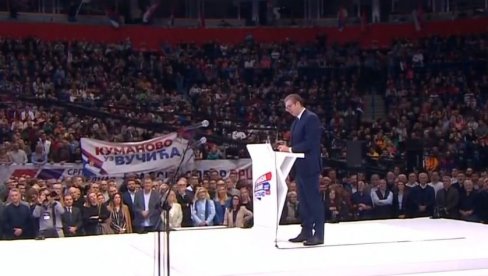 VUČIĆ DRŽI GOVOR U PUNOJ ARENI: Hvala za vašu bezrezervnu podršku (VIDEO)