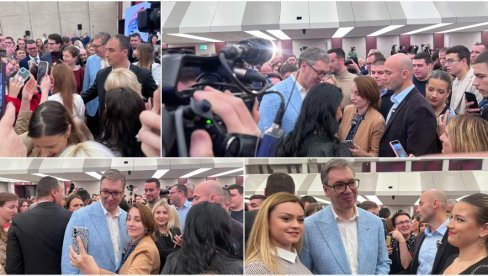 SVI ŽELELI DA SE FOTOGRAFIŠU SA PREDSEDNIKOM: Vučić na druženju sa omladinom SNS-a (FOTO)