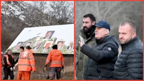 SVEČLJA DIVLJA U ZVEČANU: Sklonio bilbord sa zaslužnim Srbima i Putinom, pa zapretio - Jedini simbol Srbije u lažnoj državi biće njena ambasada