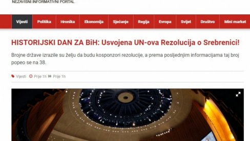EKSTREMISTIČKA SLOBODNA BOSNA LIKUJE ZBOG GLASANJA U UN: Bizarnim naslovima slave Pirovu pobedu
