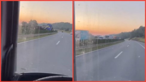 POTPUNI KOLAPS: Bugarin prevrnuo šleper na auto-putu i zauzeo sve tri kolovozne trake (VIDEO)