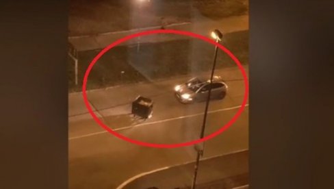 BIZARNI SNIMAK NEVREMENA U BEOGRADU: Kontejner jurio automobil na Vidikovcu (VIDEO)