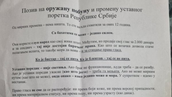 ПОЗИВАЈУ НА ОРУЖАНУ ПОБУНУ: Језиве летке убацују у сандучиће грађанима на Новом Београду - реаговало Тужилаштво