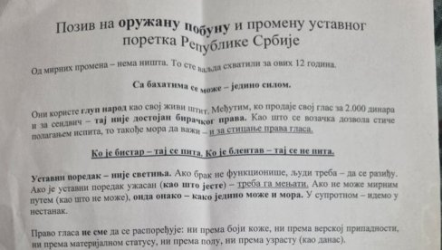 POZIVAJU NA ORUŽANU POBUNU: Jezive letke ubacuju u sandučiće građanima na Novom Beogradu - reagovalo Tužilaštvo