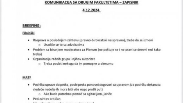 ЕКСКЛУЗИВНО: Записник организатора протеста под називом „Комуникација са другим факултетима“ (ФОТО)