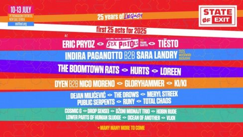 EXIT SLAVI 25 GODINA: Sex Pistols, Tiësto, Loreen i Eric Prydz predvode prvih 25 imena jubilarnog izdanja