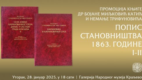 „POPIS STANOVNIŠTVA 1863.“: Promocija knjiga u Narodnom muzeju u Kraljevu