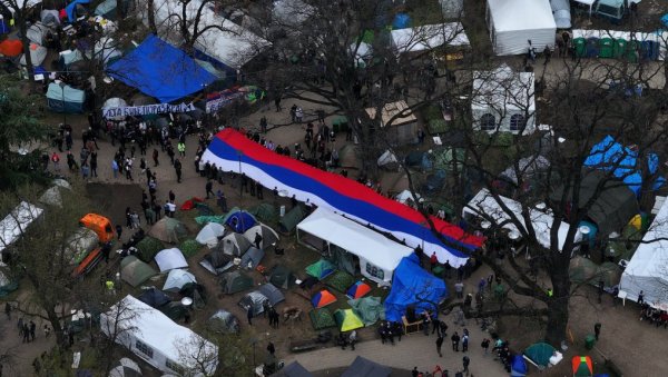 НЕ ОДУСТАЈУ ОД НАМЕРЕ ДА НАСТАВЕ ДА УЧЕ: Студенти развили велику тробојку у Пионирском парку (ФОТО/ВИДЕО)