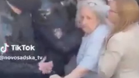 ЗЛОУПОТРЕБА СТАРИЈИХ ЉУДИ НА ДЕЛУ, СРАМАН СНИМАК: Блокадери гурају баку на полицију (ВИДЕО)