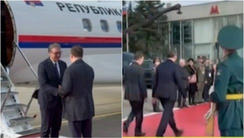ЦРВЕНИ ТЕПИХ И ПОЧАСНА ГАРДА ЗА ВУЧИЋА! Руска телевизија уживо преносила дочек српског председника на аеродрому у Москви (ВИДЕО) ЦРВЕНИ ТЕПИХ И ПОЧАСНА ГАРДА ЗА ВУЧИЋА! Руска телевизија уживо преносила дочек српског председника на аеродрому у Москви (ВИДЕО)