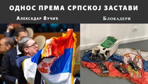 ODNOS PREMA SRPSKOJ ZASTAVI: Dok je Vučić ljubi, blokaderi je gaze i brišu noge sa njom (FOTO) ODNOS PREMA SRPSKOJ ZASTAVI: Dok je Vučić ljubi, blokaderi je gaze i brišu noge sa njom (FOTO)