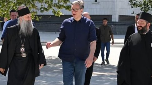 ВУЧИЋ СЕ СРЕО СА МУХИНОМ У ХРАМУ СВЕТОГ САВЕ: Наставићемо да негујемо заједничке вредности (ФОТО)