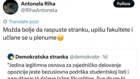 АНТОНЕЛА РИХА РАЗВАЛИЛА ЖУТЕ: Боље да распустите странку, да упишете факултете и да се учланите у те ваше пленуме (ФОТО)