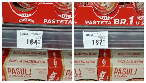 ПАШТЕТА СА 184 НА 157 ДИНАРА: Упоредили смо цене неких намирница пре и после снижења - ово је разлика (ФОТО) ПАШТЕТА СА 184 НА 157 ДИНАРА: Упоредили смо цене неких намирница пре и после снижења - ово је разлика (ФОТО)