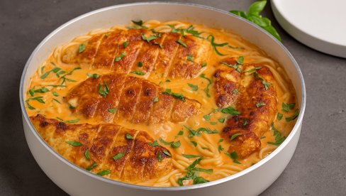 PILETINA U KREMASTOM PARADAJZ SOSU SA TESTENINOM: Savršen recept za porodični ručak ili romantičnu večeru! PILETINA U KREMASTOM PARADAJZ SOSU SA TESTENINOM: Savršen recept za porodični ručak ili romantičnu večeru!