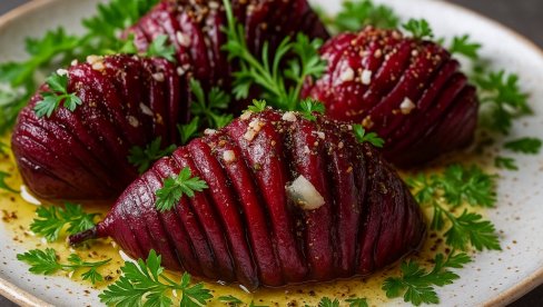 PEČENA CVEKLA SA BELIM LUKOM: Recept za aromatičnu salatu. PEČENA CVEKLA SA BELIM LUKOM: Recept za aromatičnu salatu.