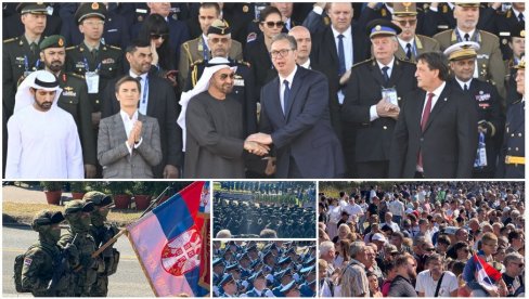 VUČIĆ DAO ZNAK DA POČNE VELIČANSTVENA VOJNA PARADA SNAGA JEDINSTVA: Defiluju ešaloni jedinica, razvijena srpska trobojka od 300 metara