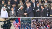 ВУЧИЋ ДАО ЗНАК ДА ПОЧНЕ ВЕЛИЧАНСТВЕНА ВОЈНА ПАРАДА СНАГА ЈЕДИНСТВА: Дефилују ешалони јединица, развијена српска тробојка од 300 метара