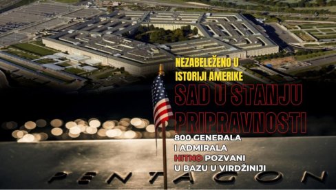 DRAMA U PENTAGONU: Stotine najviših vojnih zvaničnika na hitnom sastanku, niko ne zna o čemu se radi DRAMA U PENTAGONU: Stotine najviših vojnih zvaničnika na hitnom sastanku, niko ne zna o čemu se radi