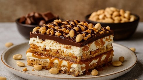 SNIKERS TORTA BEZ PEČENJA: Recept za neodoljivu poslasticu SNIKERS TORTA BEZ PEČENJA: Recept za neodoljivu poslasticu