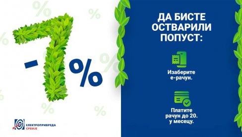 ЕПС: Попуст 7% за е-рачун и плаћање до 20. у месецу