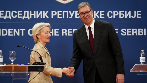 ОБРАЋАЊЕ ВУЧИЋА И ФОН ДЕР ЛАЈЕН: За Србију чланство у ЕУ стратешко опредељење (ВИДЕО) ОБРАЋАЊЕ ВУЧИЋА И ФОН ДЕР ЛАЈЕН: За Србију чланство у ЕУ стратешко опредељење (ВИДЕО)