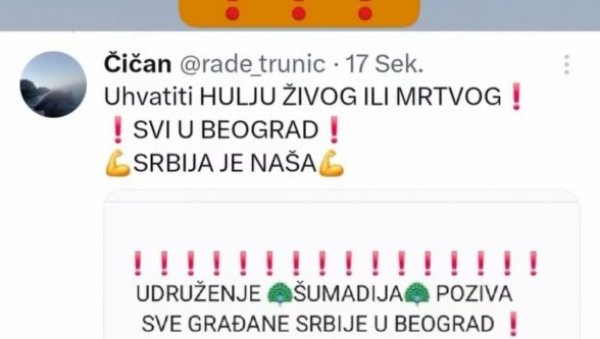 НАЛОЖЕНО ПРОЦЕСУИРАЊЕ ТВИТЕРАША: Позивао на рушење државе и убиство Вучића НАЛОЖЕНО ПРОЦЕСУИРАЊЕ ТВИТЕРАША: Позивао на рушење државе и убиство Вучића