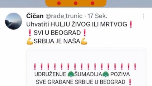 NALOŽENO PROCESUIRANJE TVITERAŠA: Pozivao na rušenje države i ubistvo Vučića NALOŽENO PROCESUIRANJE TVITERAŠA: Pozivao na rušenje države i ubistvo Vučića