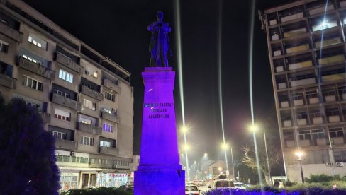 ПОСЕБНО ОСВЕТЉЕЊЕ ЗА СПОМЕНИК ОСЛОБОДИОЦИМА: Лесковац обележио Светски дан превремено рођених беба
