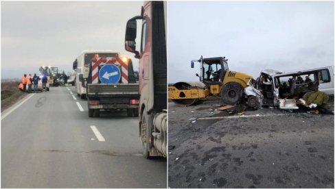 ЈЕЗИВЕ СЛИКЕ СА МЕСТА НЕСРЕЋЕ НА ПУТУ ИРИГ-РУМА: Комби се закуцао у ваљак - Четворо погинулих (ФОТО)