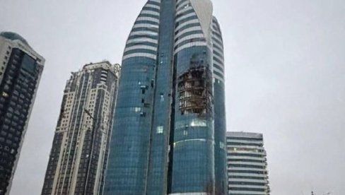 УДАР У СРЦЕ КАДИРОВА Дрон разнео неколико спратова на поносу Грозног: Близу погођеног небодера је седиште ФСБ! (ВИДЕО)