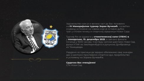 INTERNACIONALNA SMOTRA STONOTENISERA U NOVOM SADU: Vreme je za memorijalni ekipni međunarodni turnir Zoran M. Vučević