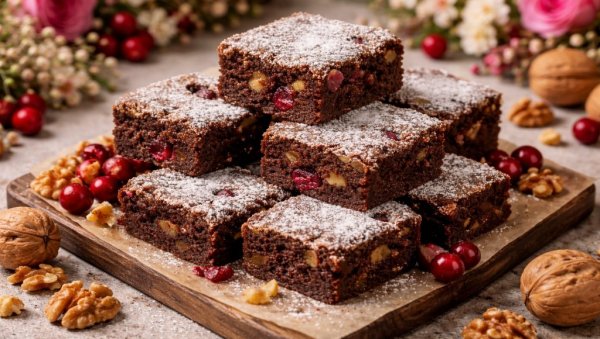 БОЖИЋНИ ЧОКОЛАДНИ БРАУНИЈИ: Укусан колач са брусницом и орасима