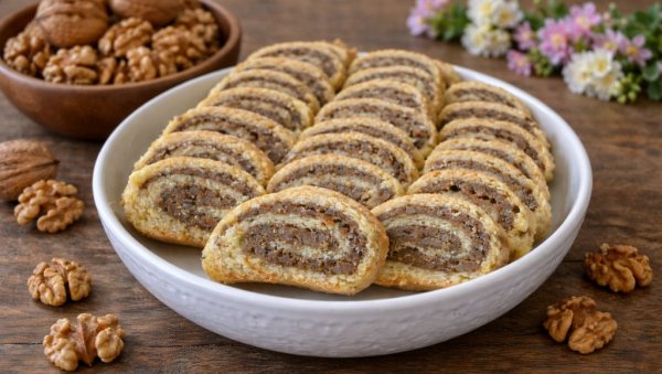 МЕДЕНА ОРАХ РОЛНА: Хрскаво тесто и кремасти орах фил