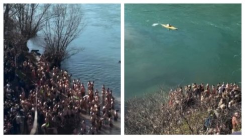 ОРИЛО СЕ ОЈ КОСОВО, КОСОВО: Велики број Подгоричана пливао за Часни крст (ВИДЕО)