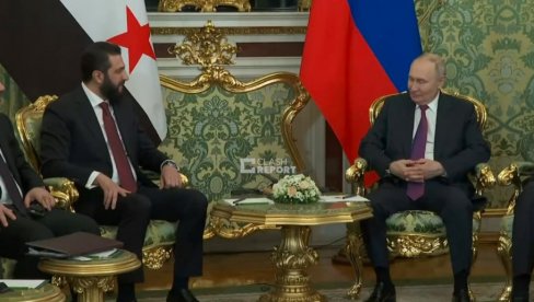 БИВШИ ВОЂА ЏИХАДИСТА СЕ ДОДВОРАВА ПУТИНУ: Погледајте како нови лидер Сирије прича пред руским вођом (ВИДЕО)