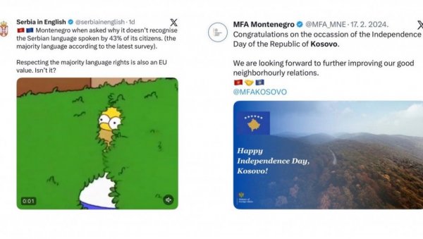 МЕШАЊЕ У УНУТРАШЊЕ ПОСЛОВЕ ЦРНЕ ГОРЕ И СРБИЈЕ: Два примера лицемерја црногорске власти