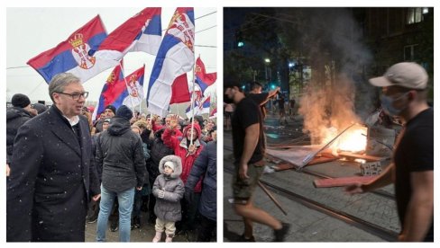 DVA LICA SRBIJE: Vučić radi za narod, blokaderi prave nerede i haos