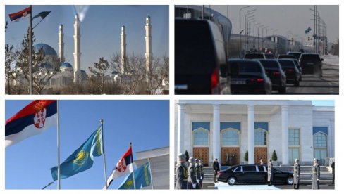 АСТАНА ОКИЋЕНА СРПСКИМ ТРОБОЈКАМА У ЧАСТ ВУЧИЋА: Посета српског лидера главни догађај (ФОТО)