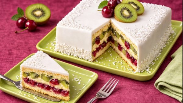 СЛАТКО КИСЕЛА, А СЛАСНА: Кокос торта са кивијем и вишњама, нећете моћи да јој одолите