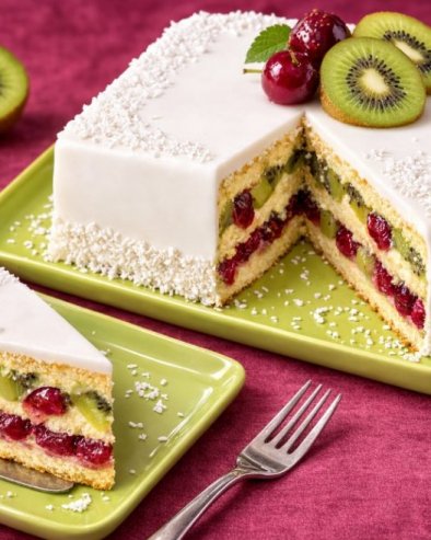 СЛАТКО КИСЕЛА, А СЛАСНА: Кокос торта са кивијем и вишњама, нећете моћи да јој одолите