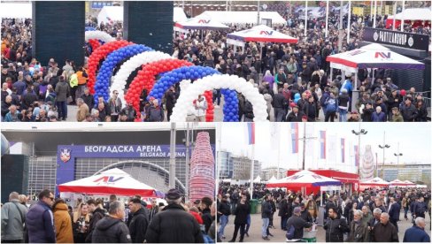 АРЕНА ВЕЋ ПУНА, ВЕЛИКИ БРОЈ ЉУДИ ОСТАО ИСПРЕД ДВОРАНЕ: Све је спремно за величанствени скуп СНС у 16 часова (ФОТО/ВИДЕО)