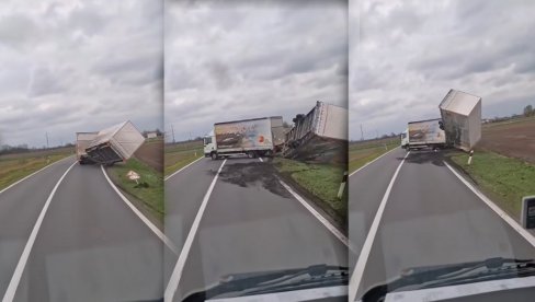 ВЕТАР ОДУВАО ПРИКОЛИЦУ КАМИОН: Начисто се преврнула - језив снимак из Хрватске (ВИДЕО)